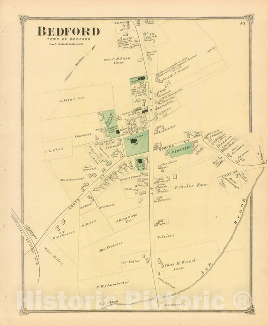 Historic Map : County Atlas of Middlesex Massachusetts, Bedford 1875 , v2, Vintage Wall Art