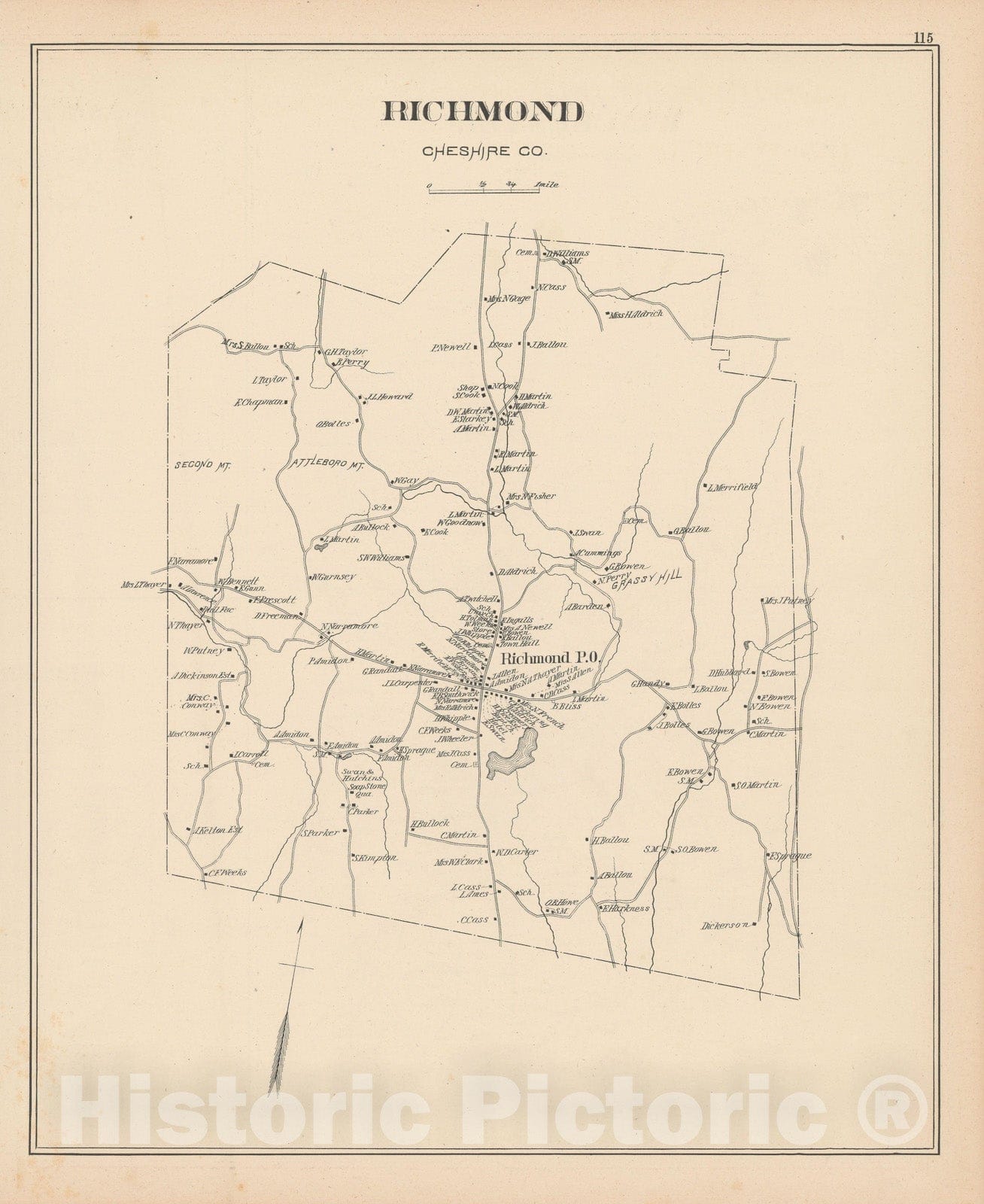 Historic Map : Richmond 1892 , Town and City Atlas State of New Hampshire , Vintage Wall Art