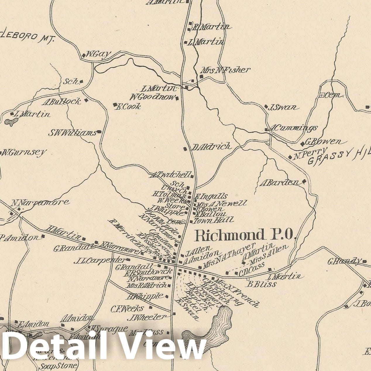 Historic Map : Richmond 1892 , Town and City Atlas State of New Hampshire , Vintage Wall Art