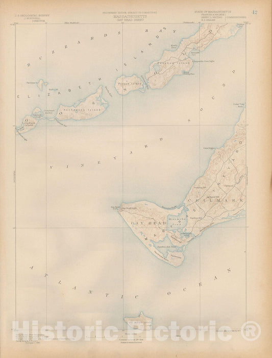 Historic Map : Atlas of Mass, Abington & Chilmark & Gay Head & Gosnold & Martha's Vineyard 1890 Page 42 , Vintage Wall Art