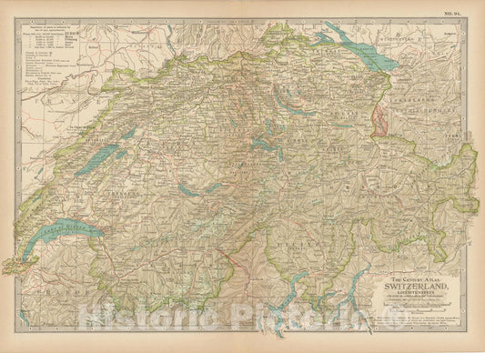 Historic Map : Switzerland 1914 , Century Atlas of the World, Vintage Wall Art