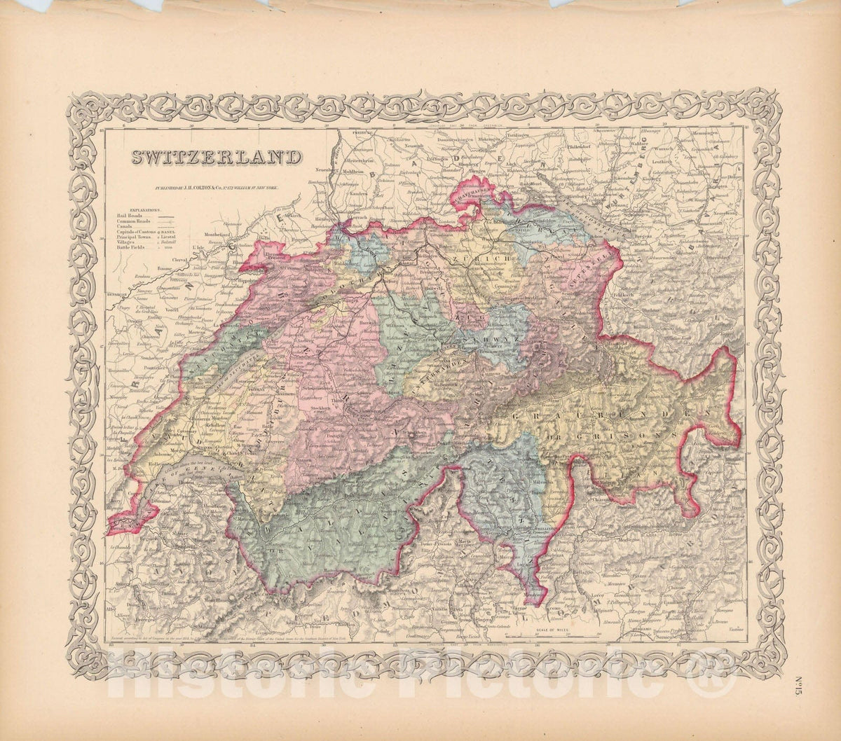 Historic Map : Switzerland 1856 , Colton's Atlas World , Vintage Wall Art