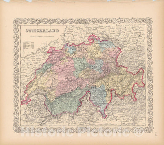 Historic Map : Switzerland 1856 , Colton's Atlas World , Vintage Wall Art