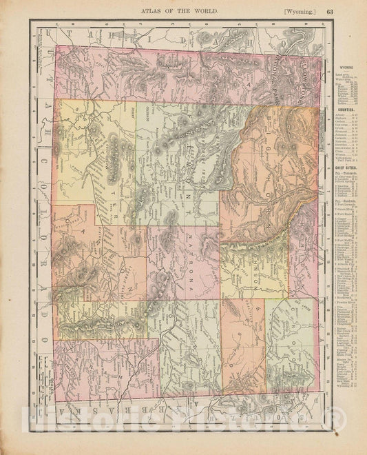 Historic Map : Wyoming 1900 , Universal Atlas World , Vintage Wall Art