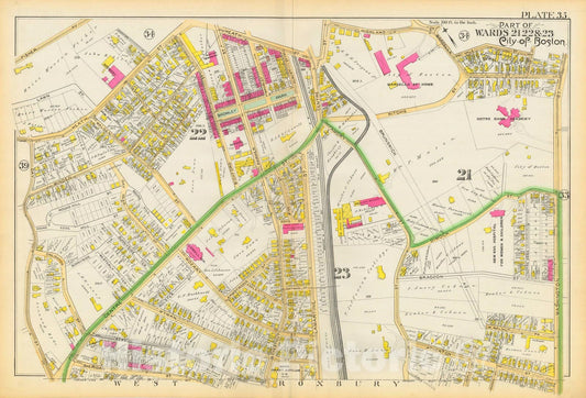 Historic Map : Atlas City of Boston, City Proper and Roxbury, Boston & Roxbury 1890 Plate 035 , Vintage Wall Art