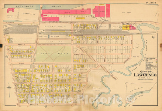 Historic Map : Atlas City of Lawrence and the Towns of Methuen, Andover and North Andover 1906 Plate 011 , Vintage Wall Art