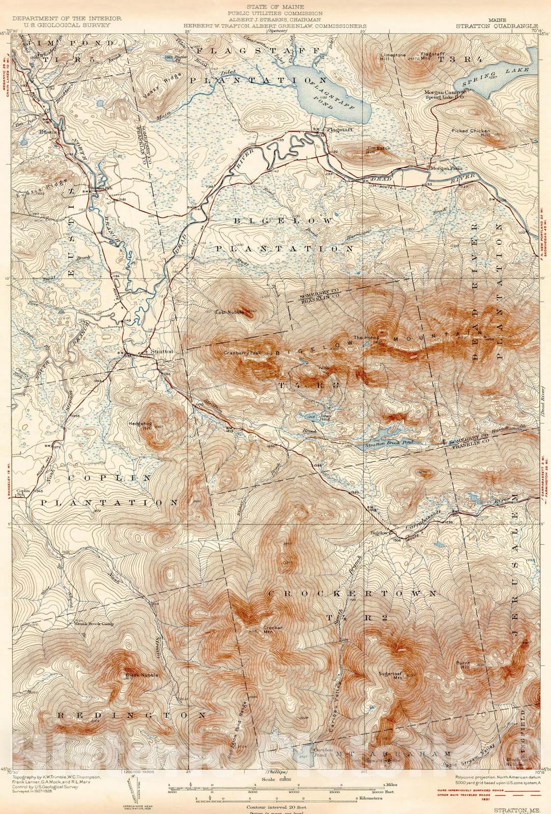 Historic Map : Carrabassett Valley, Carrabassett Valley 1932 Topographic Map , Vintage Wall Art