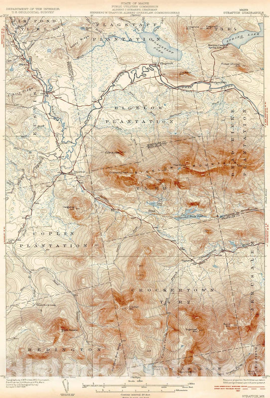 Historic Map : Carrabassett Valley, Carrabassett Valley 1932 Topographic Map , Vintage Wall Art