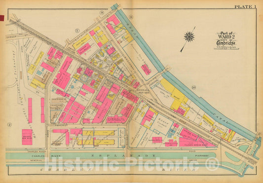 Historic Map : Atlas City of Cambridge, Massachusetts, Cambridge 1930 Plate 001 , Vintage Wall Art