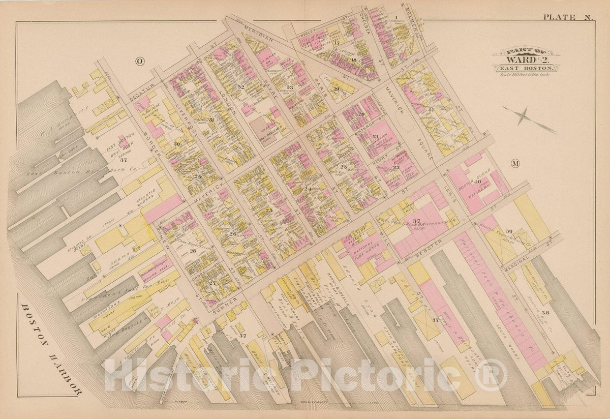 Historic Map : Atlas of East Boston, 1884 Plate N , Vintage Wall Art