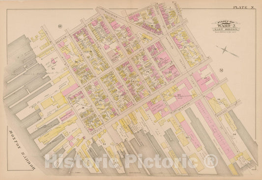Historic Map : Atlas of East Boston, 1884 Plate N , Vintage Wall Art