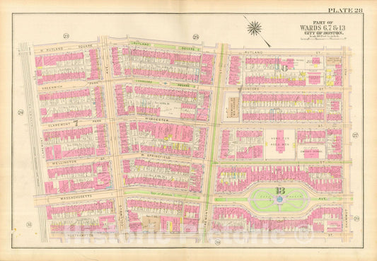 Historic Map : Atlas City of Boston, Boston Proper and Back Bay, Boston 1917 Plate 028 , Vintage Wall Art