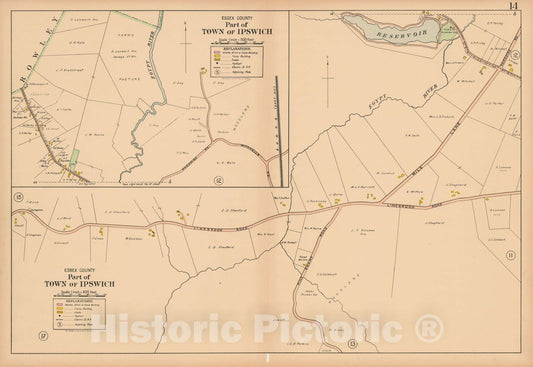 Historic Map : Atlas Towns of Topsfield, Ipswich, Essex, Hamilton and Wenham, Essex County, MA, Ipswich 1910 Plate 014 , Vintage Wall Art