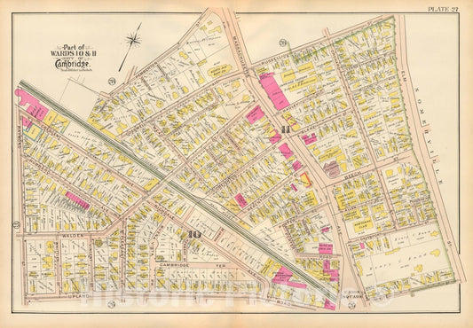 Historic Map : Atlas City of Cambridge, MA, Cambridge 1903 Plate 027 , Vintage Wall Art
