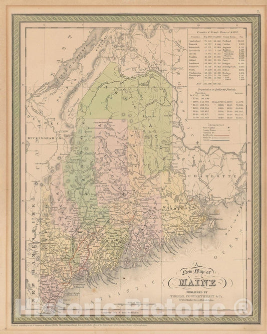 Historic Map : Maine 1850 , Vintage Wall Art