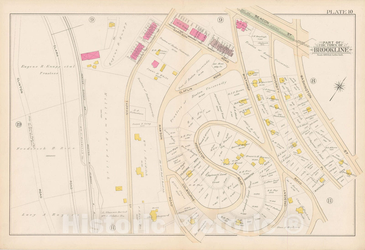 Historic Map : Atlas Town of Brookline, Brookline 1893 Plate 010 , Vintage Wall Art