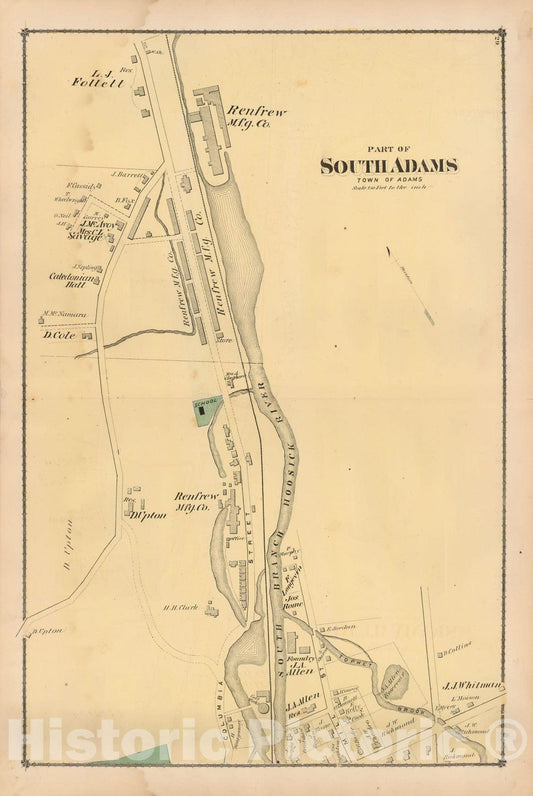 Historic Map : County Atlas of Berkshire County, South Adams 1876 , v4, Vintage Wall Art