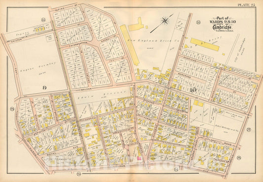 Historic Map : Atlas City of Cambridge, MA, Cambridge 1903 Plate 025 , Vintage Wall Art