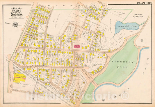Historic Map : Atlas City of Cambridge Massachusetts 1916 Plate 033 , Vintage Wall Art