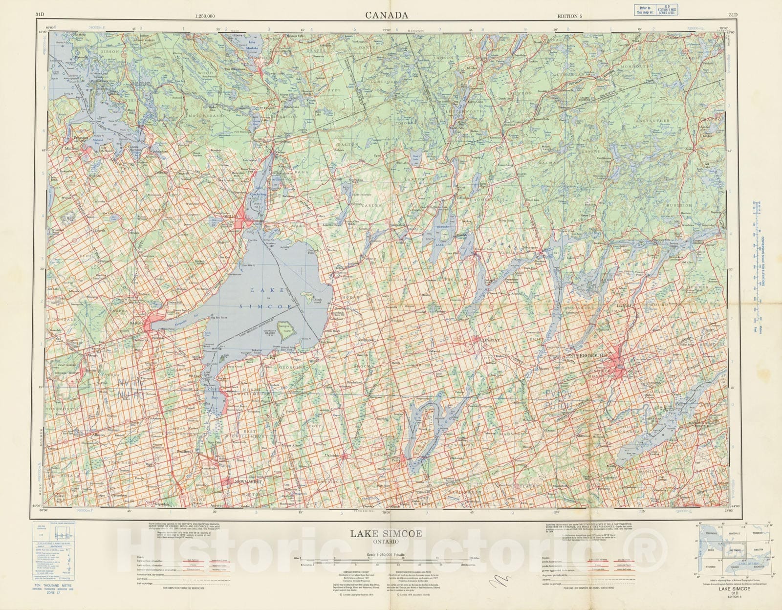 Historic Map : Canada National Topographic System, Peterborough 1974 , Vintage Wall Art