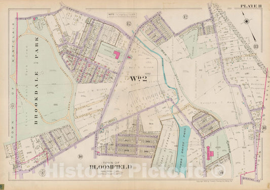 Historic Map : Atlas of Bloomfield, Belleville and Nutley; Essex County Vol D, Bloomfield 1932 Plate 011 , Vintage Wall Art