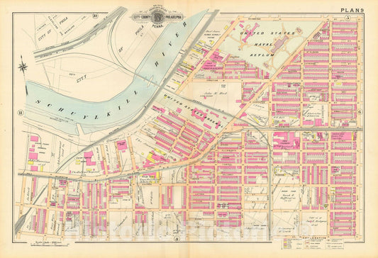Historic Map : Baist's Property Atlas of Philadelphia, Philadelphia 1895 Plate 009 , Vintage Wall Art