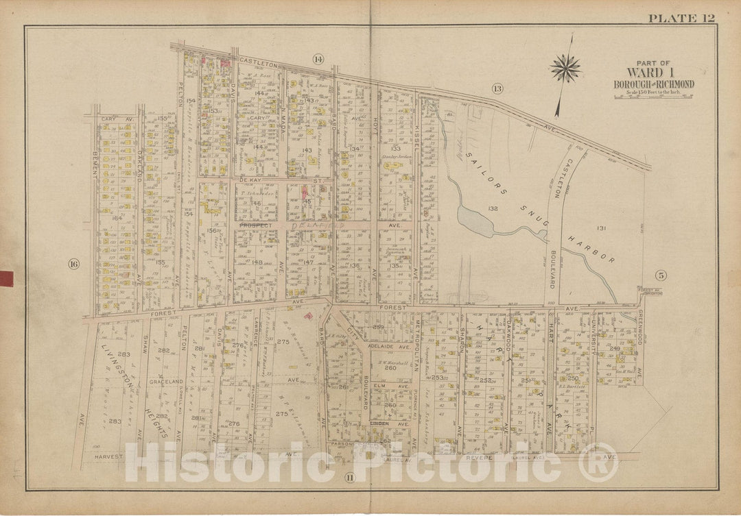 Historic Map : Atlas of Staten Island, Borough of Richmond, Vol 1, Staten Island 1917 Plate 012 , Vintage Wall Art