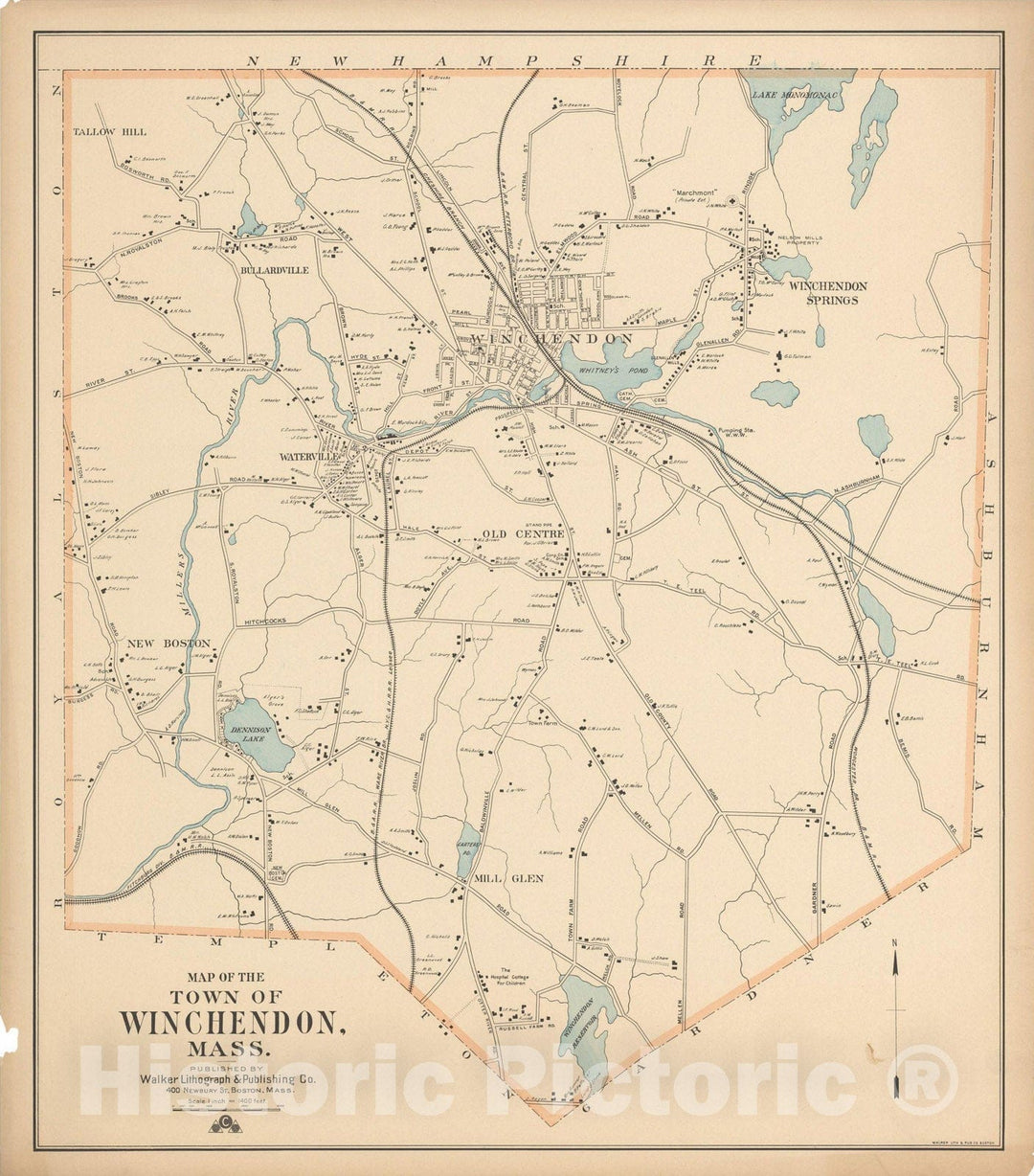 Historic Map : Winchendon 1910 , Northeast U.S. State & City Maps , Vintage Wall Art