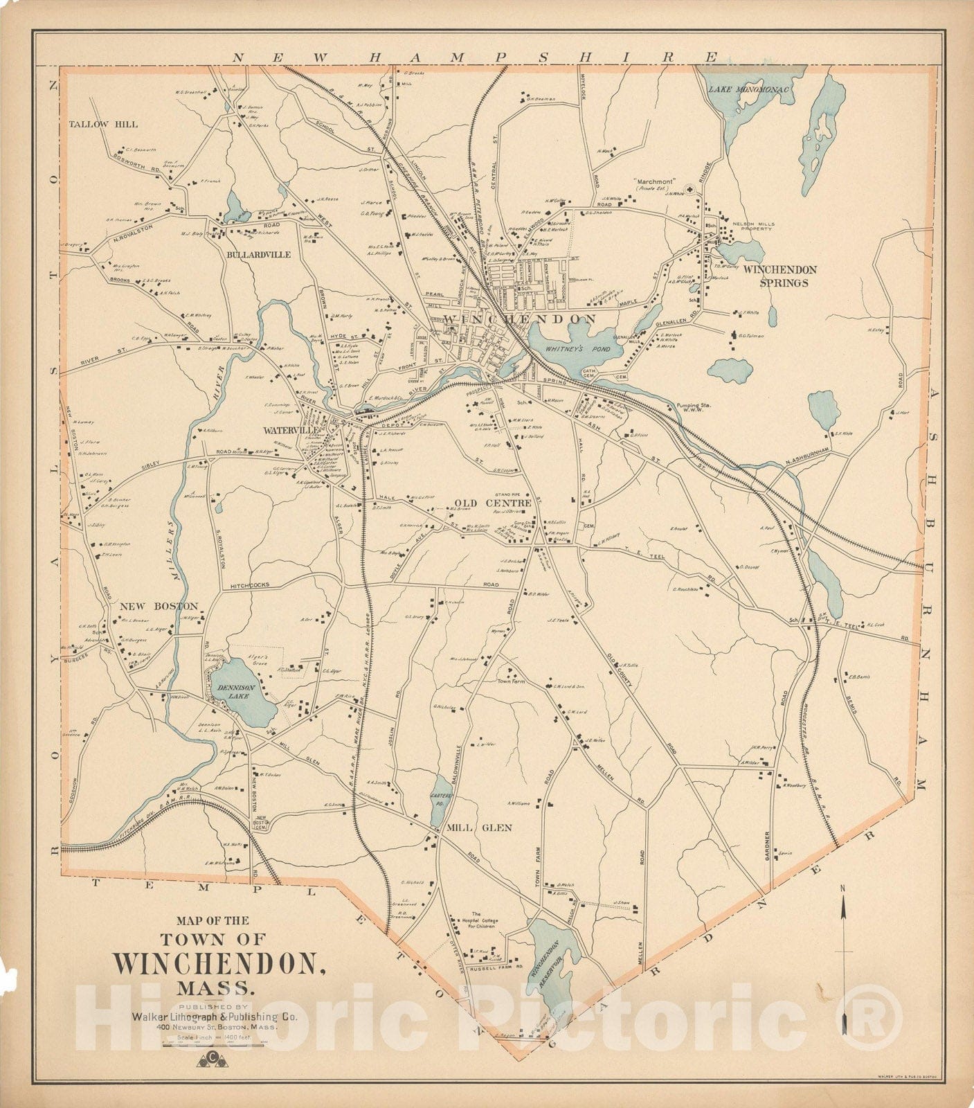 Historic Map : Winchendon 1910 , Northeast U.S. State & City Maps , Vintage Wall Art