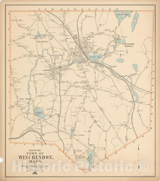 Historic Map : Winchendon 1910 , Northeast U.S. State & City Maps , Vintage Wall Art