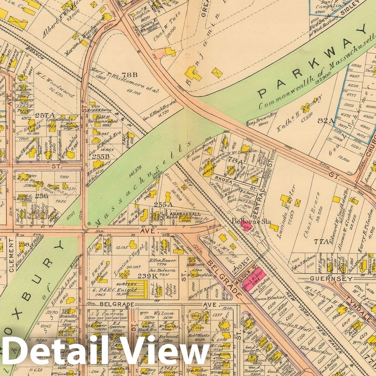 Historic Map : Atlas City of Boston, West Roxbury, Roslindale 1914 Plate 020 , Vintage Wall Art