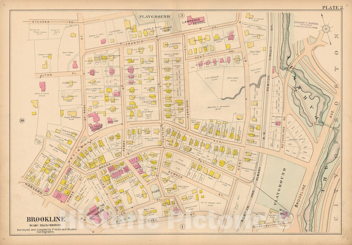 Historic Map : Atlas Town of Brookline, Brookline 1897 Plate 002 , Vintage Wall Art