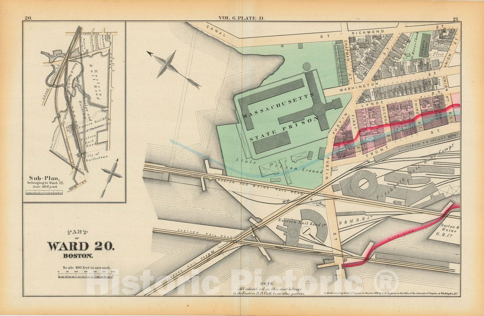 Historic Map : Atlas County of Suffolk, Massachusetts Vol. 6, Charlestown 1875 Plate D , Vintage Wall Art
