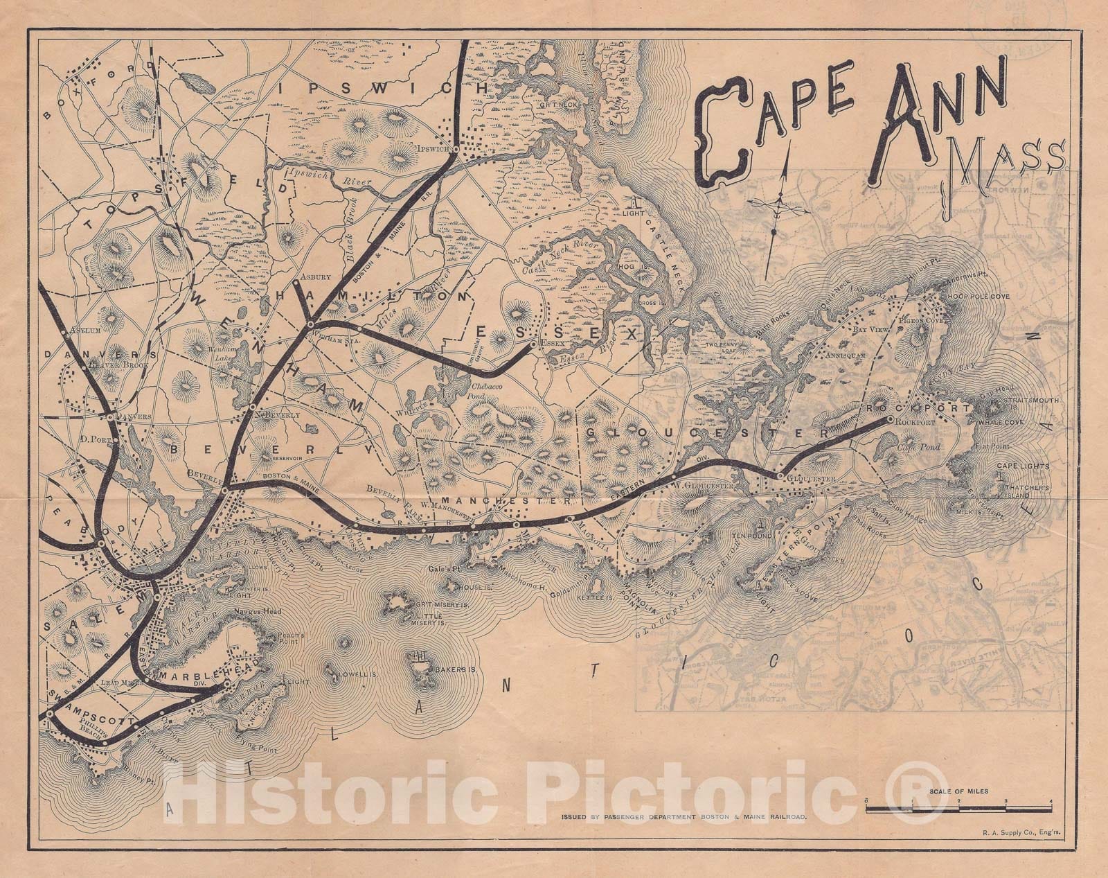 Historic Map : Cape Ann, Mass. 1889 , Vintage Wall Art