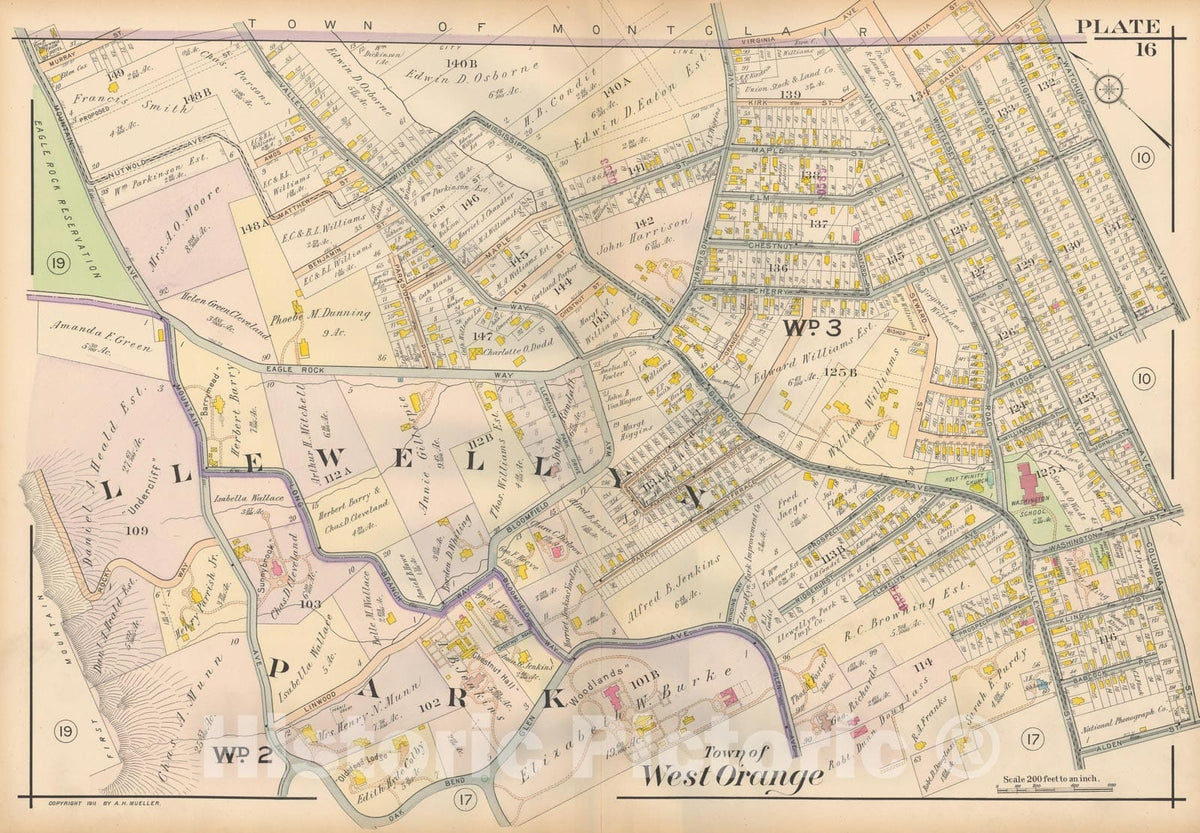 Historic Map : Atlas Oranges, West Orange 1911 Plate 016 , Vintage Wall Art
