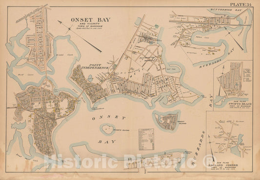 Historic Map : MA, Wareham 1903 Plate 034 , New Topographical Atlas of Surveys of Plymouth County ... , Vintage Wall Art