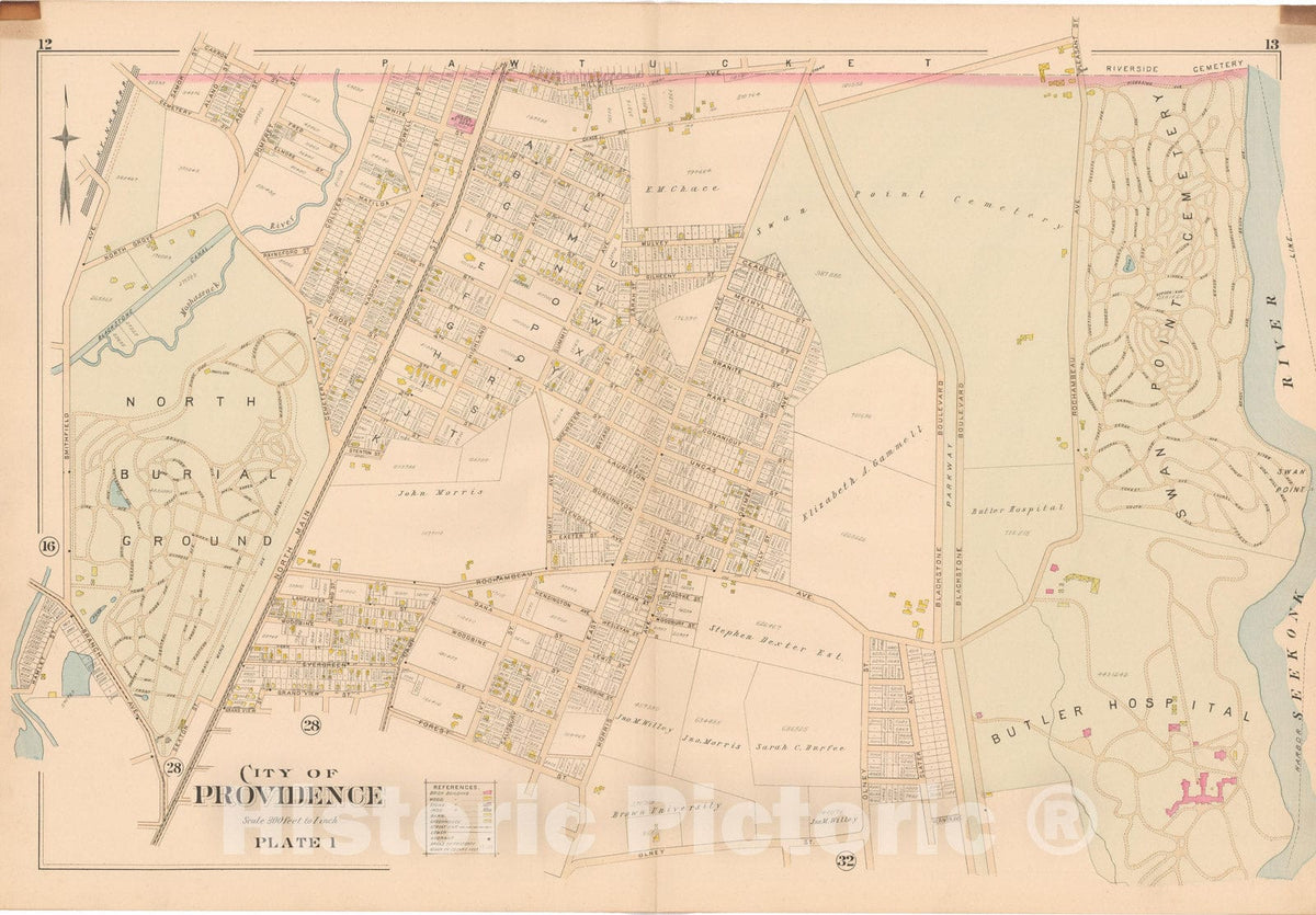 Historic Map : Atlas of Providence County, Providence 1895 Plate 001 , Vintage Wall Art