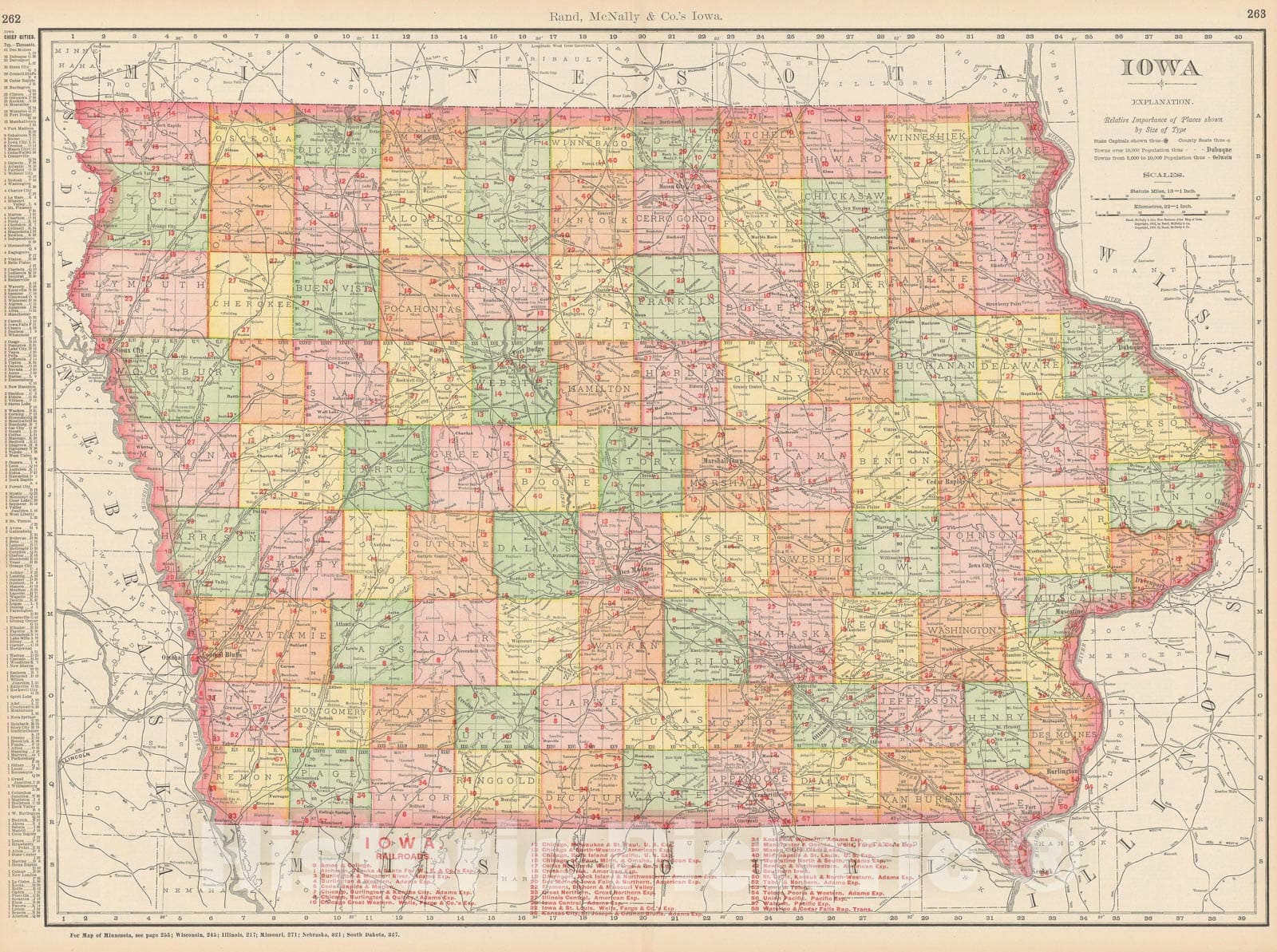 Historic Map : Iowa 1903 , Rand McNally Business Atlas , Vintage Wall Art