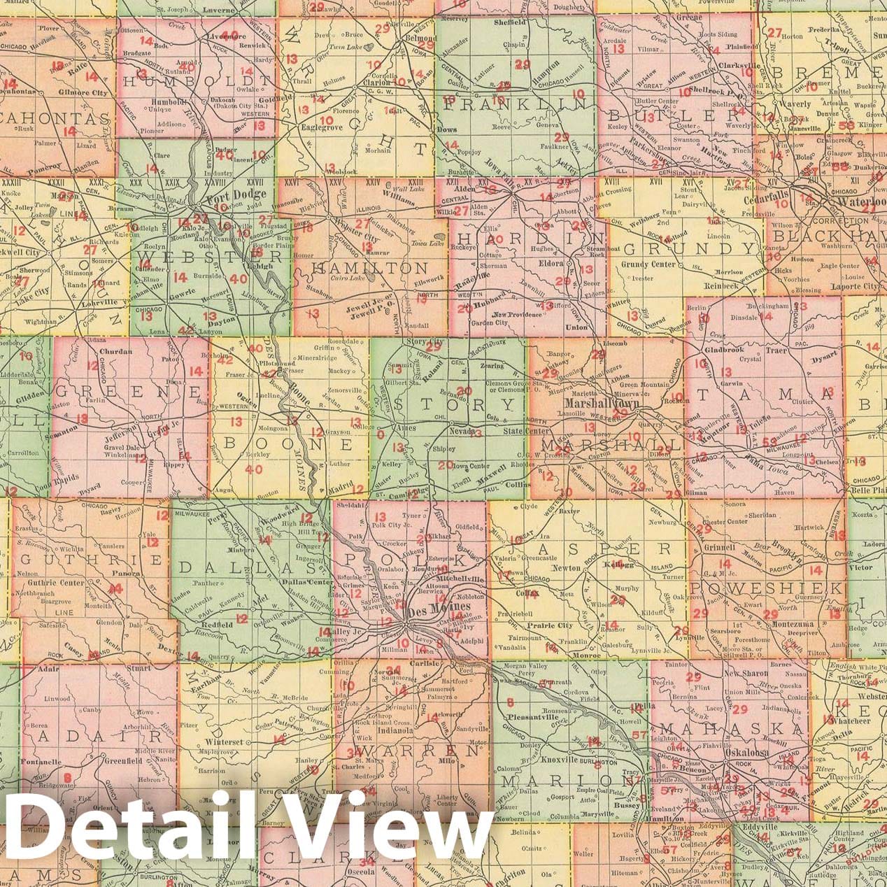 Historic Map : Iowa 1903 , Rand McNally Business Atlas , Vintage Wall Art