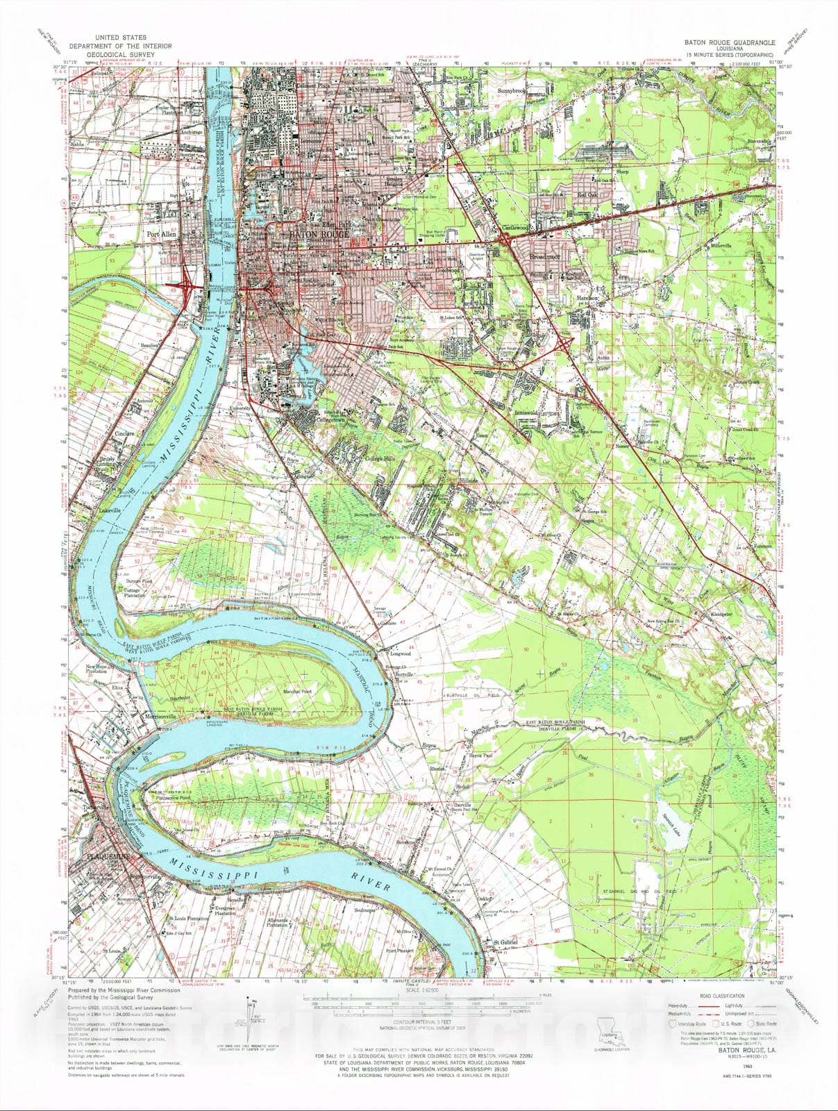 Historic Map : USGS 7.5 Minute Sheets and Quadrangles, Baton Rouge 1963 Topographic Map , Vintage Wall Art