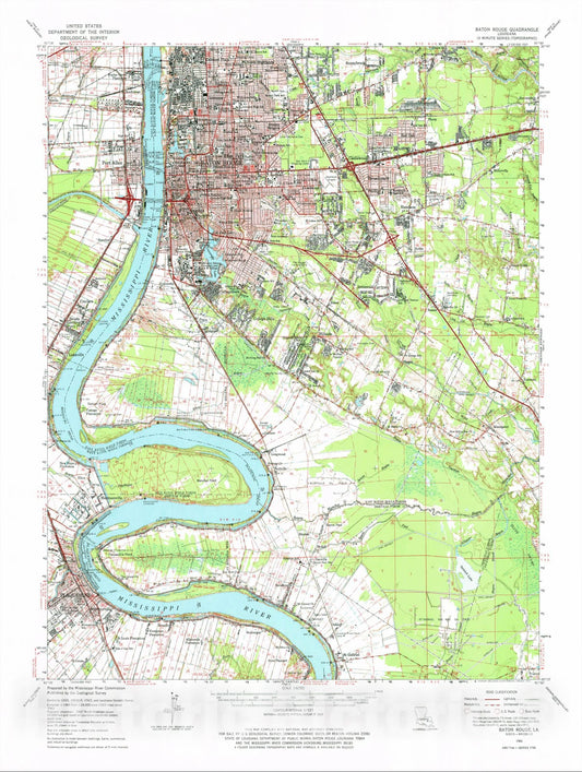 Historic Map : USGS 7.5 Minute Sheets and Quadrangles, Baton Rouge 1963 Topographic Map , Vintage Wall Art