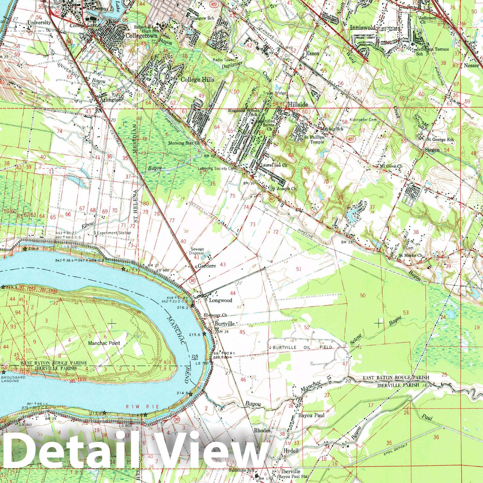 Historic Map : USGS 7.5 Minute Sheets and Quadrangles, Baton Rouge 1963 Topographic Map , Vintage Wall Art