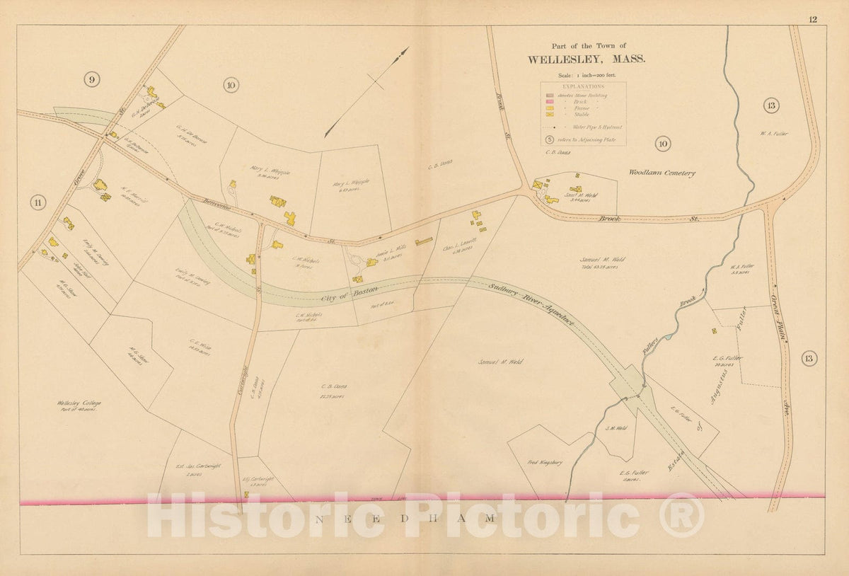 Historic Map : Atlas of Wellesley, Wellesley 1897 Plate 012 , Vintage Wall Art
