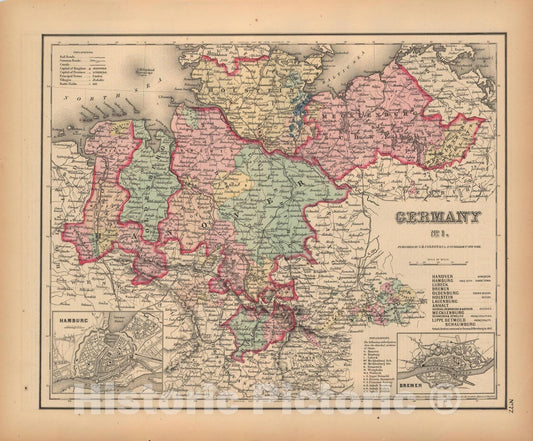 Historic Map : General Atlas (Of The World), Germany 1857 , v2, Vintage Wall Art