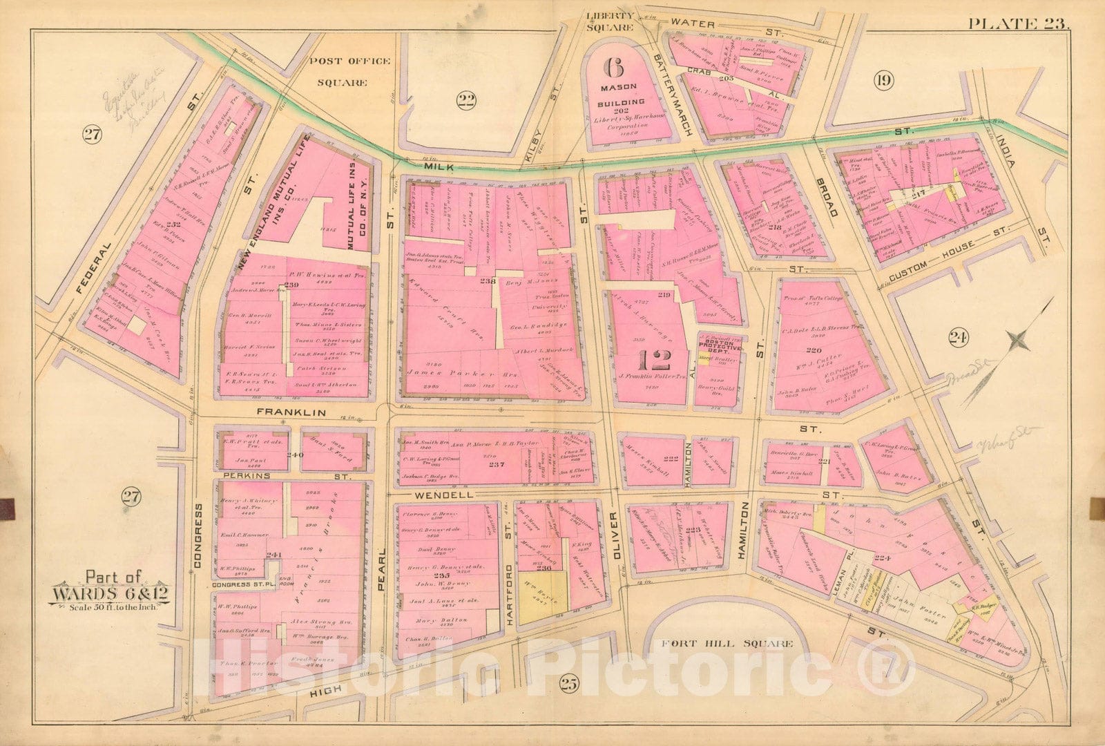 Historic Map : Atlas City of Boston, City Proper, Vol. I, Boston 1888 Plate 023 , Vintage Wall Art
