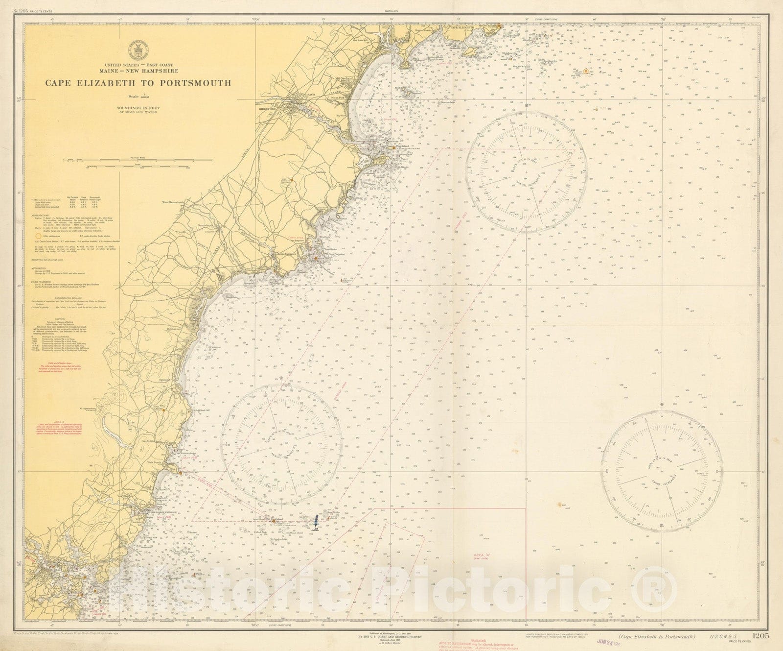 Historic Map : Coastal Charts - Maine New Hampshire: Cape Elizabeth to Portsmouth 1941 , Vintage Wall Art