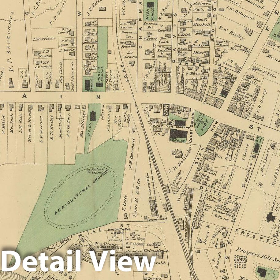 Historic Map : Atlas of Franklin Co. Massachusetts, Greenfield 1871 , Vintage Wall Art