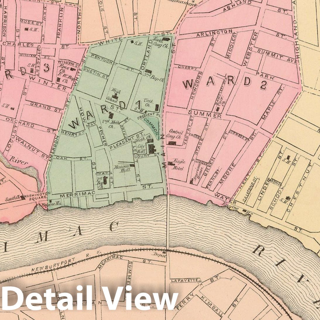 Historic Map : Atlas of Essex County Massachusetts, Bradford & Haverhill 1872 , Vintage Wall Art