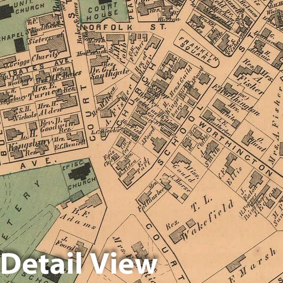 Historic Map : Atlas of Norfolk County, Dedham 1876 , v2, Vintage Wall Art