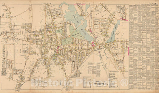 Historic Map : MA, Whitman 1903 Plate 007 , New Topographical Atlas of Surveys of Plymouth County ... , Vintage Wall Art